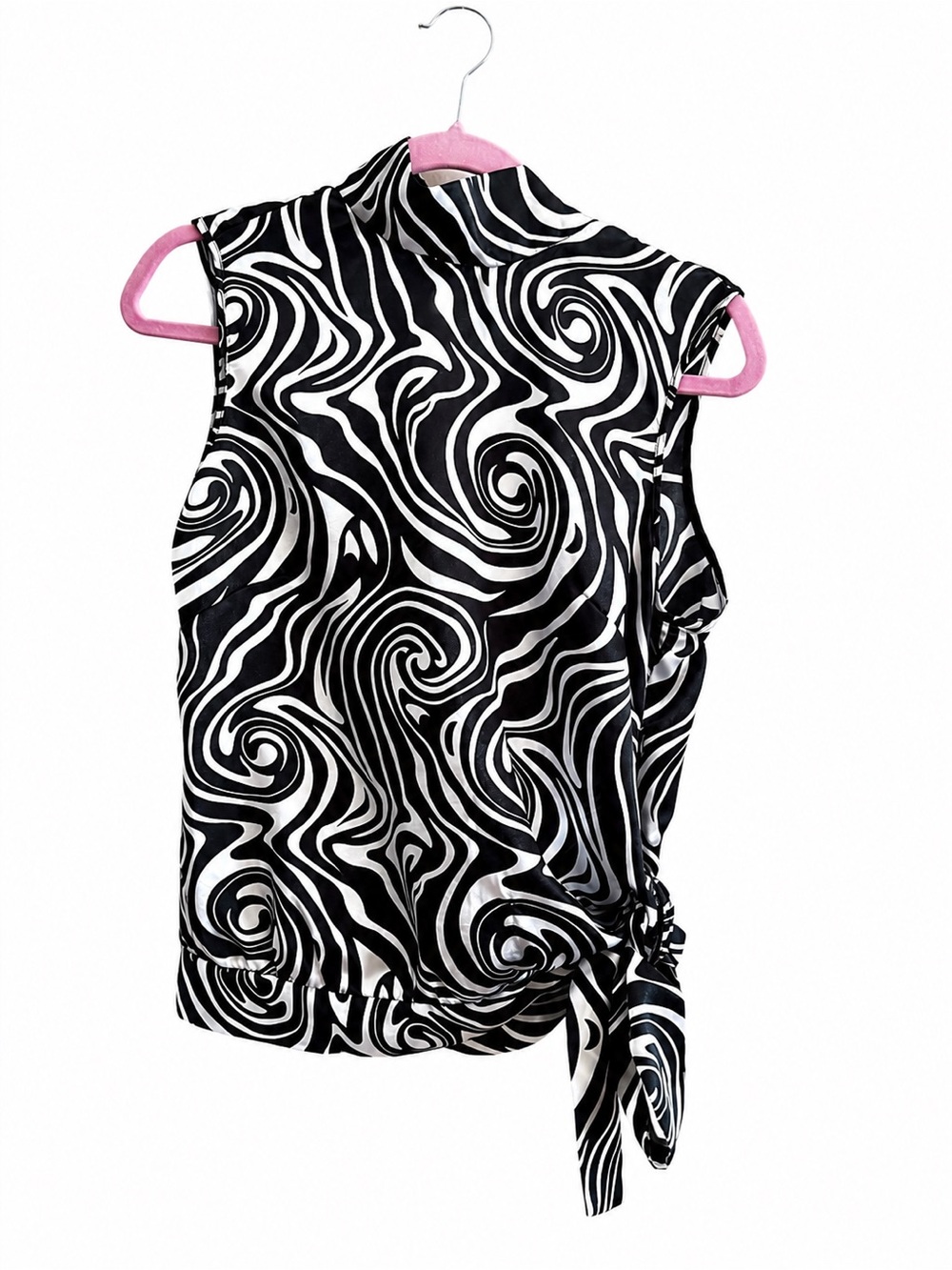 Sleeveless Black & White Swirl Side-Tie Camisole